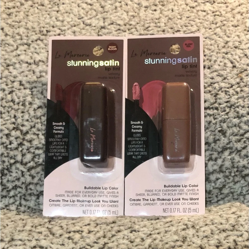 Le Mercerie Stunning Satin Lip Tint Stain Night Bloom & Blush Veil (Set of 2).